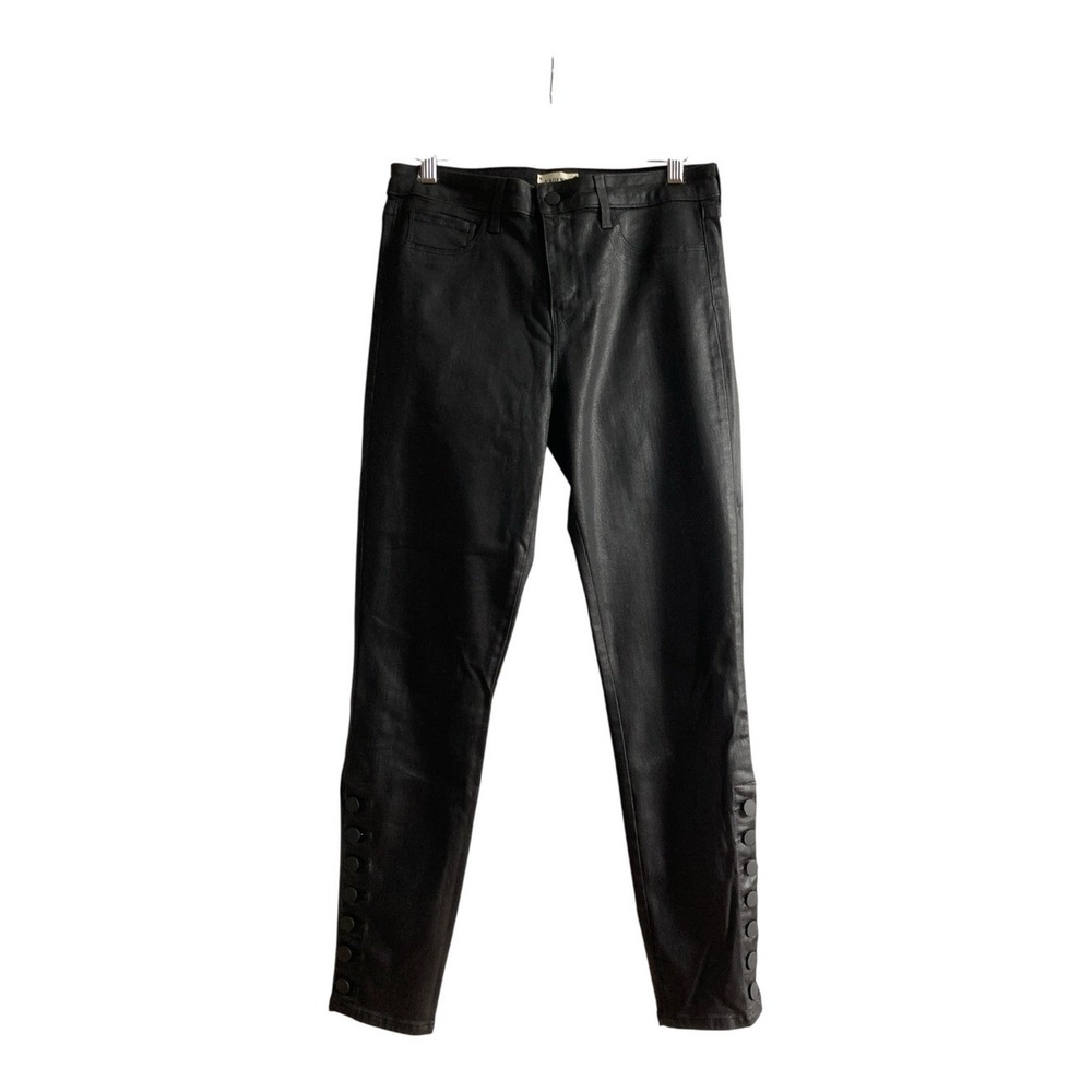 L'agence 29 Waterproof Noir coated Superhero Black Disco Club Buttoned Hem Jeans